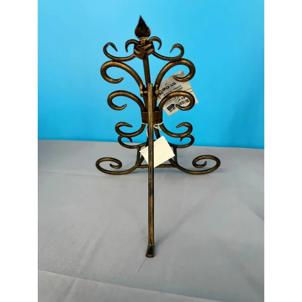 Set of 2 Decorative Metal Plate Display Easels Scroll Fleur de Lis 9” Bronze